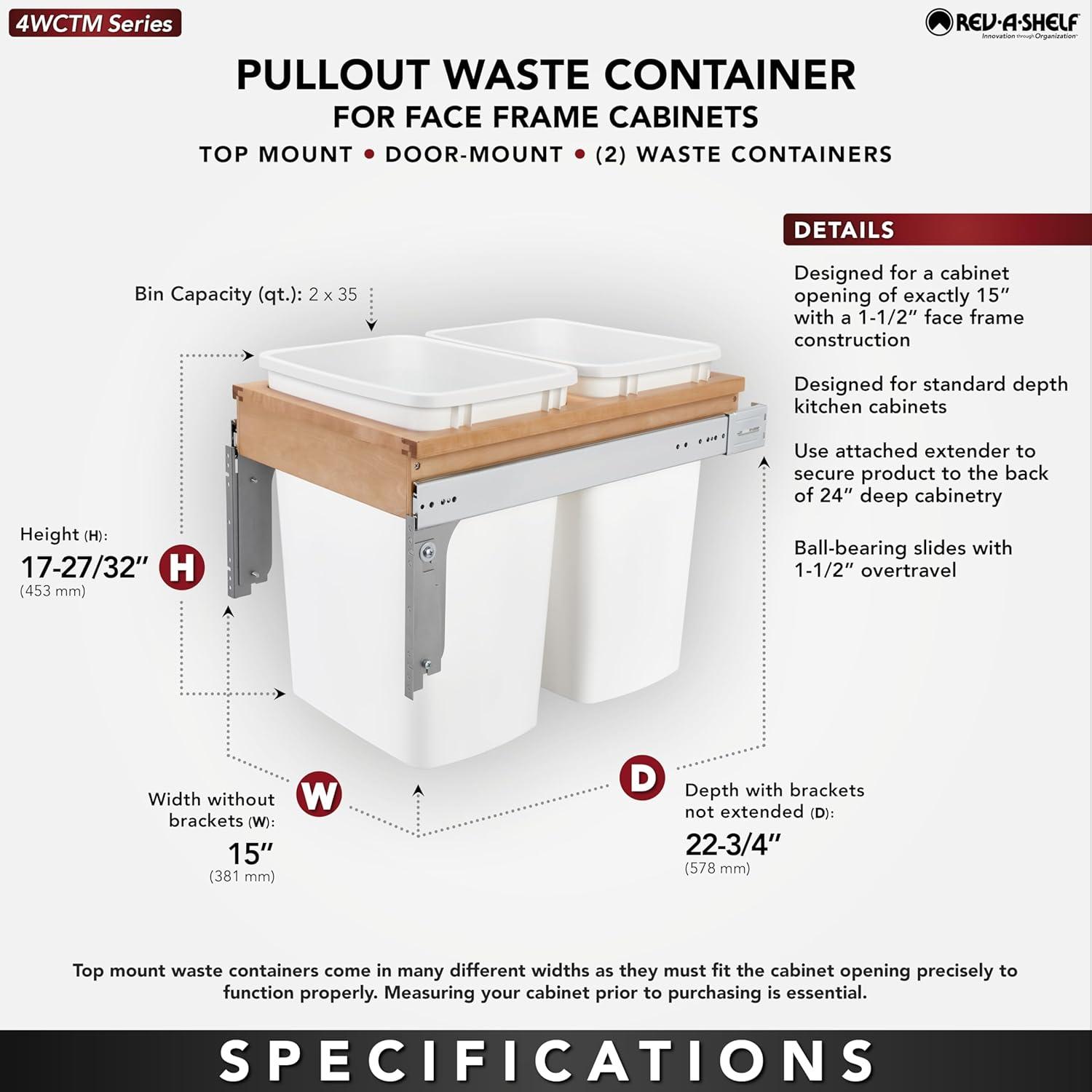 Rev-A-Shelf Rev-A-Shelf Single Pullout Top Mount Trash Can