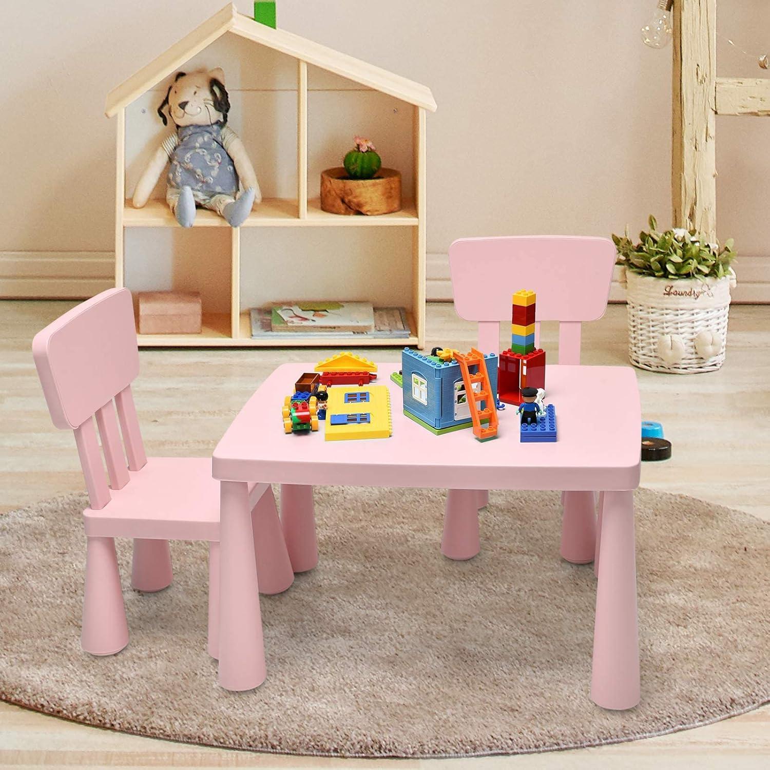 Kids Table and Chair Set 3-Piece Set Toddler Furniture Pink
