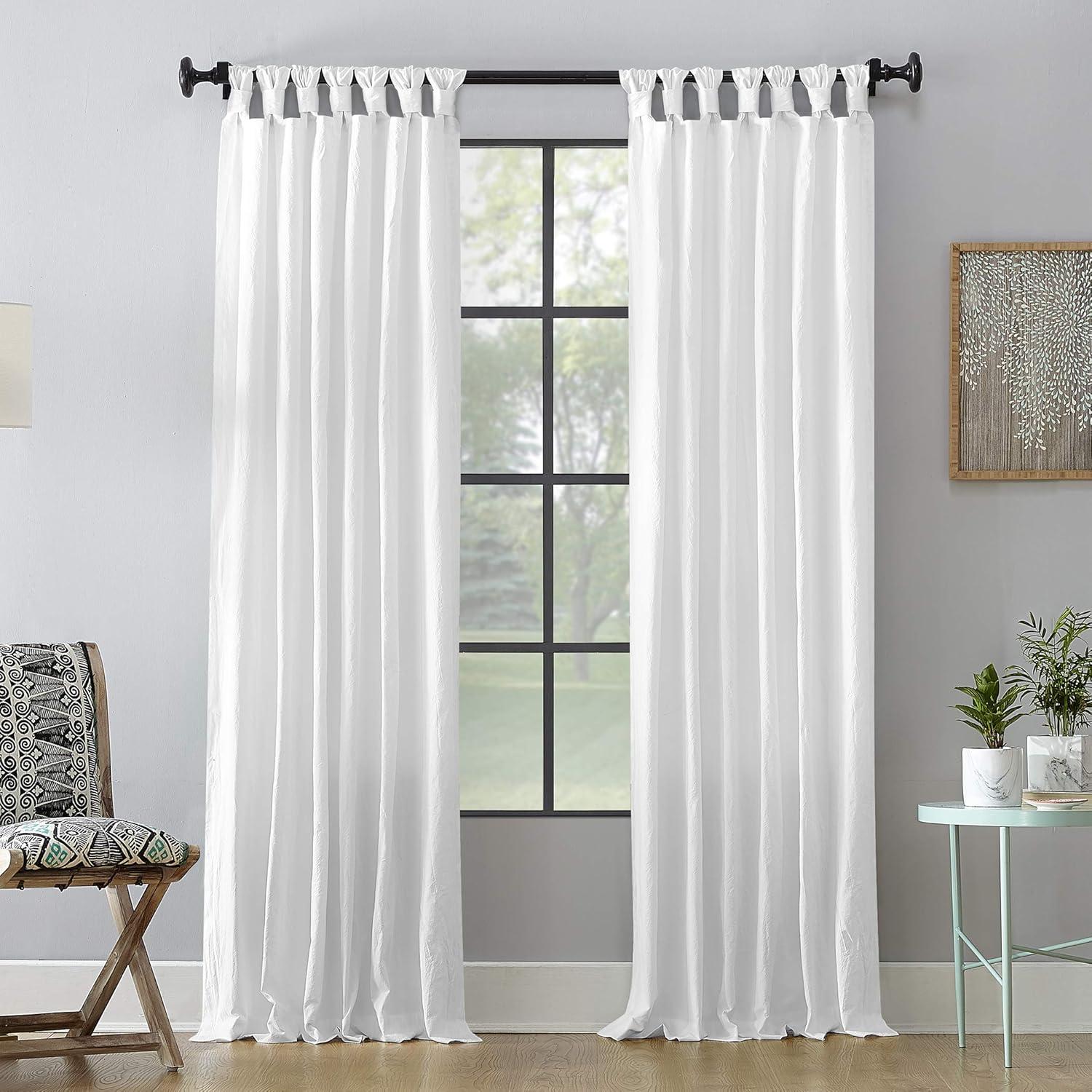 52"x95" Archaeo Light Filtering Washed Cotton Twist Tab Curtain Panel White: Modern Window Treatment, Tab Top