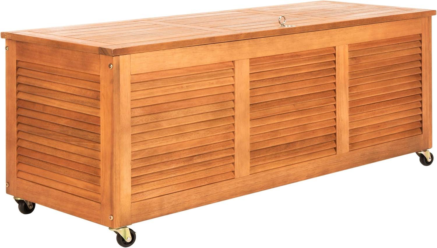 Elina 47.2 Inch Natural Wood Outdoor Deck Box with Wheels