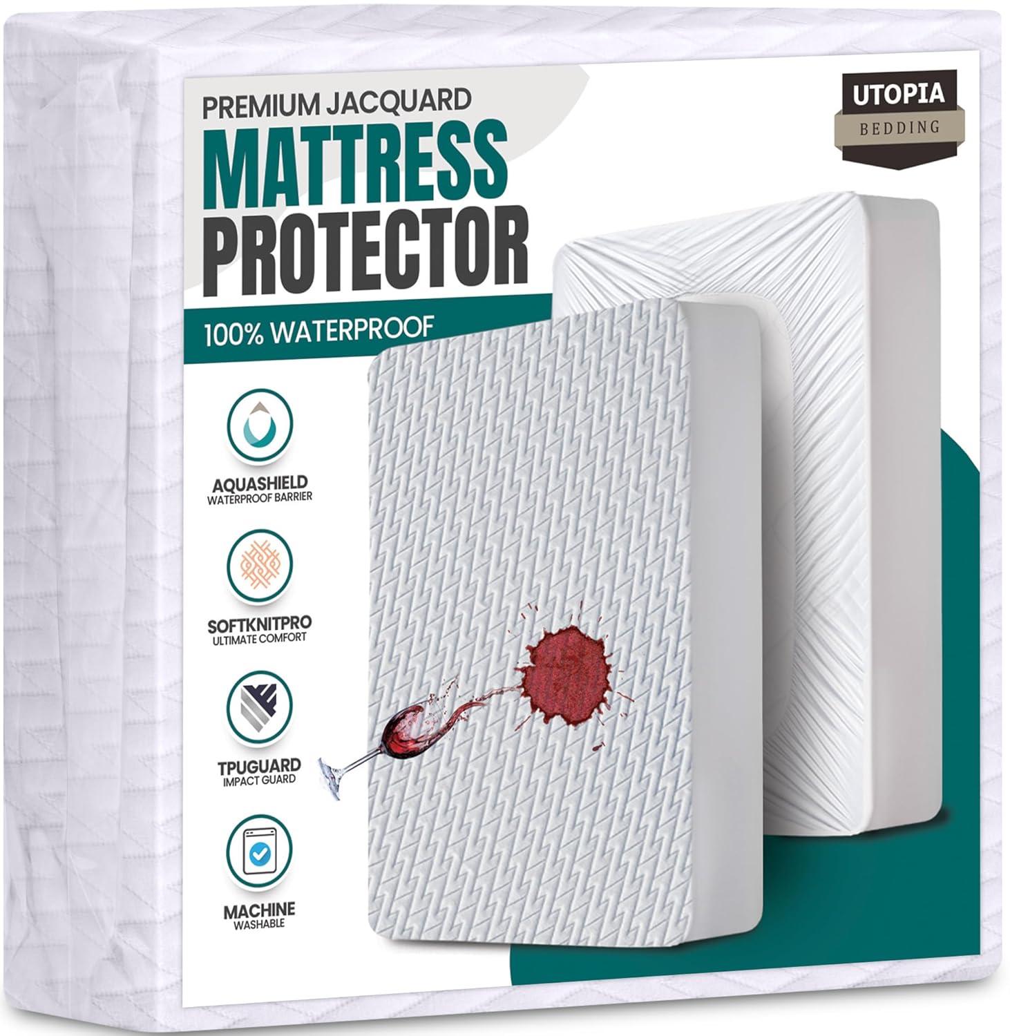 Utopia Bedding Waterproof Mattress Protector Full Size, Premium 3D Air Soft Fabric Mattress Cover, Fits 15 Inches Deep, Breathable, Fitted Style with Stretchable Pockets