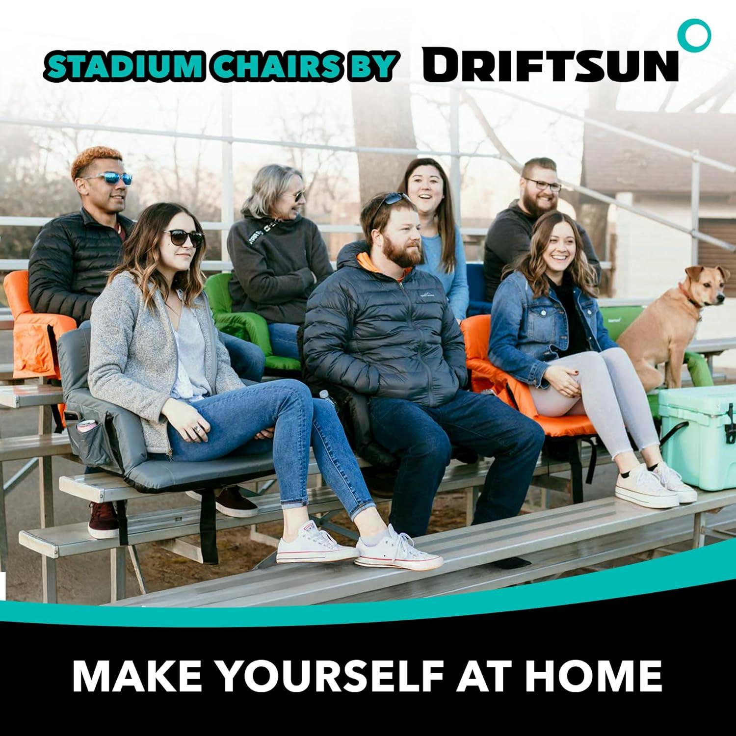 Driftsun 2 Pack Extra Wide Stadium Seats with Back Support - Deluxe Foldable Stadium Chairs for Bleachers - Folding Waterproof Sport Chair - Easy to Transport