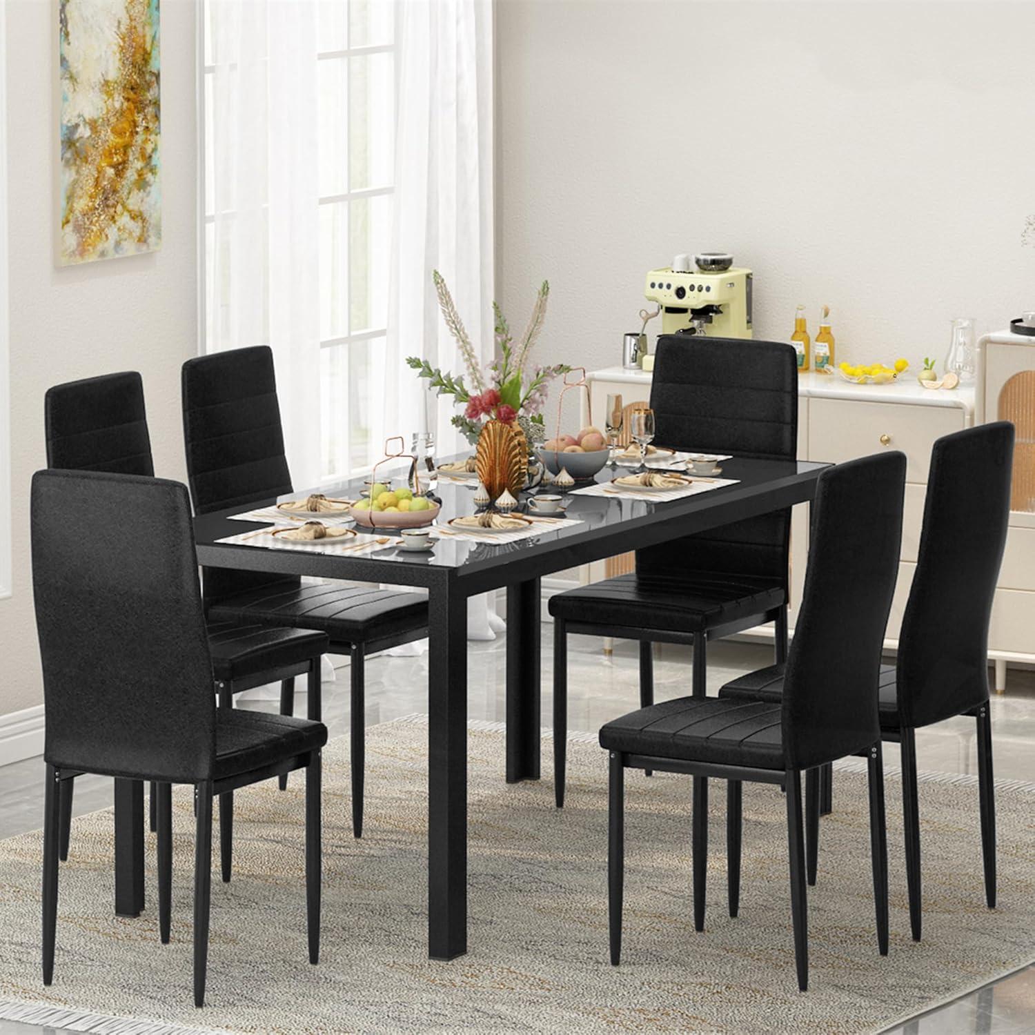 Best Choice Products 7-Piece Kitchen Dining Table Set w/ Glass Tabletop, 6 Faux Leather Chairs