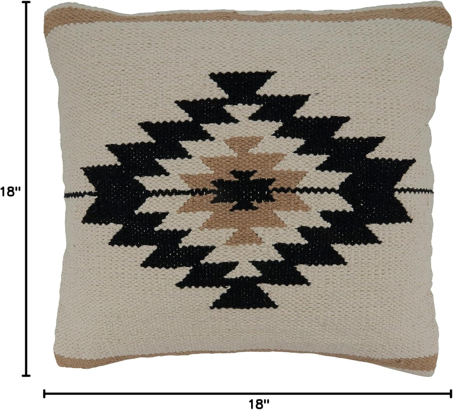 Natural Kilim Design Cotton Throw Pillow with Down Filling, 18"