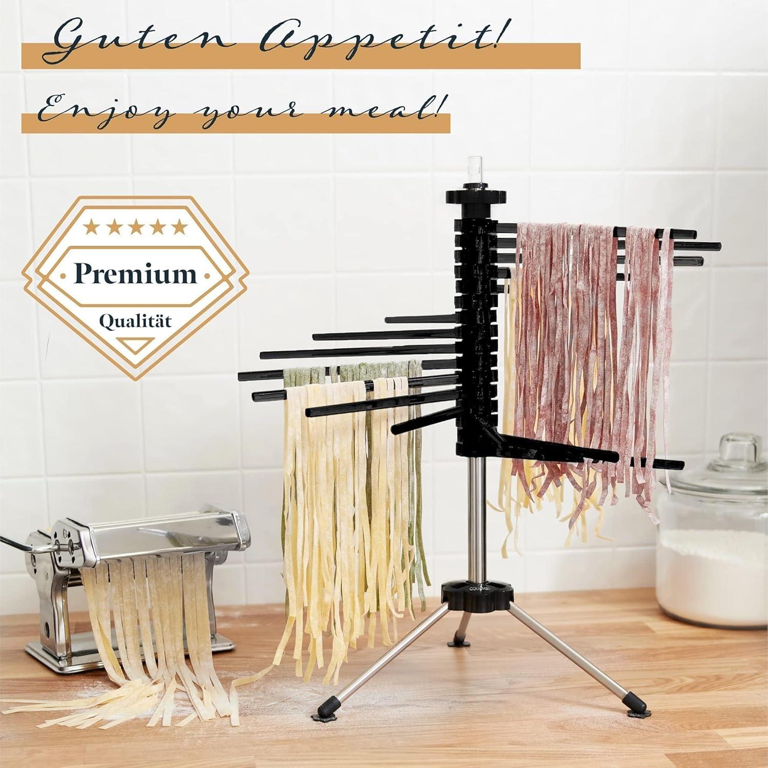 GOURMERO by PAGILO Pasta Dryer for up to 2 kg Pasta, 14 Extendable Rungs, Integrated Transport Rod, Foldable - Spaghetti Dryer, Pasta Dryer C38