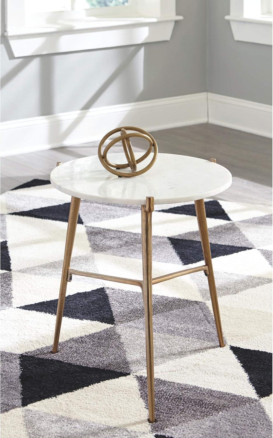 Chadton 19" Round White Marble and Gold Metal Accent Table