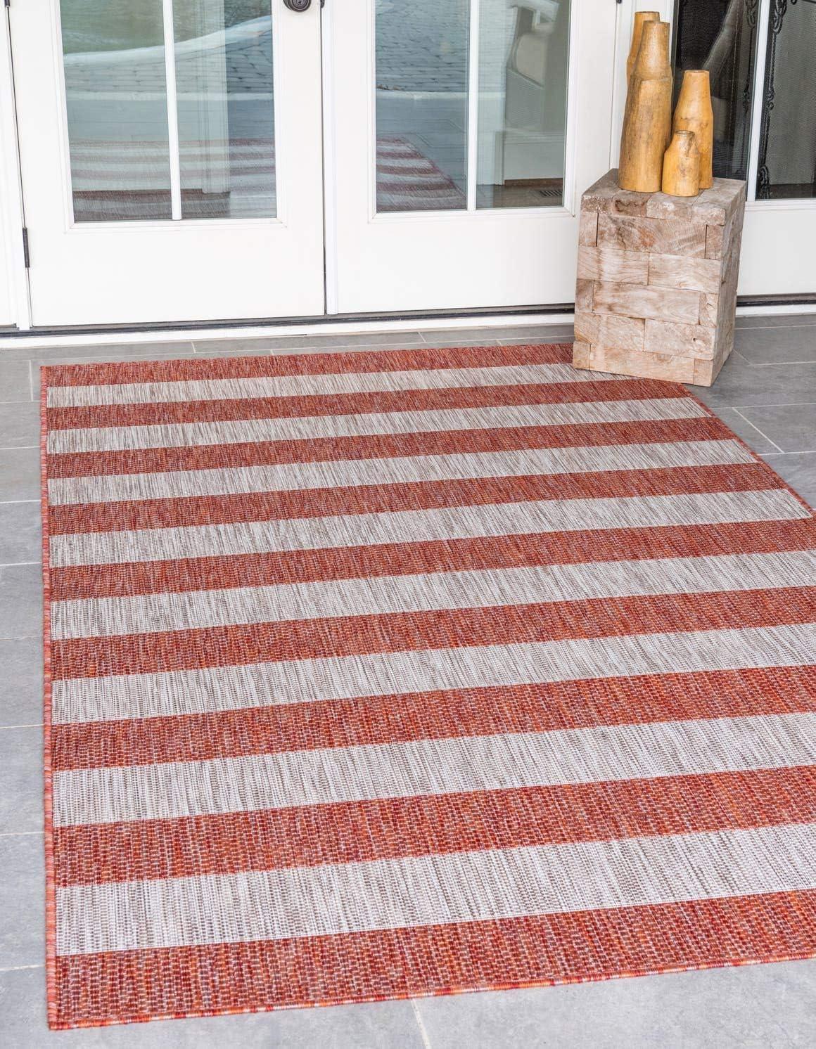 Unique Loom 4' 1 x 6' 1 Rectangle Indoor/Outdoor Striped Rust Red Area Rug