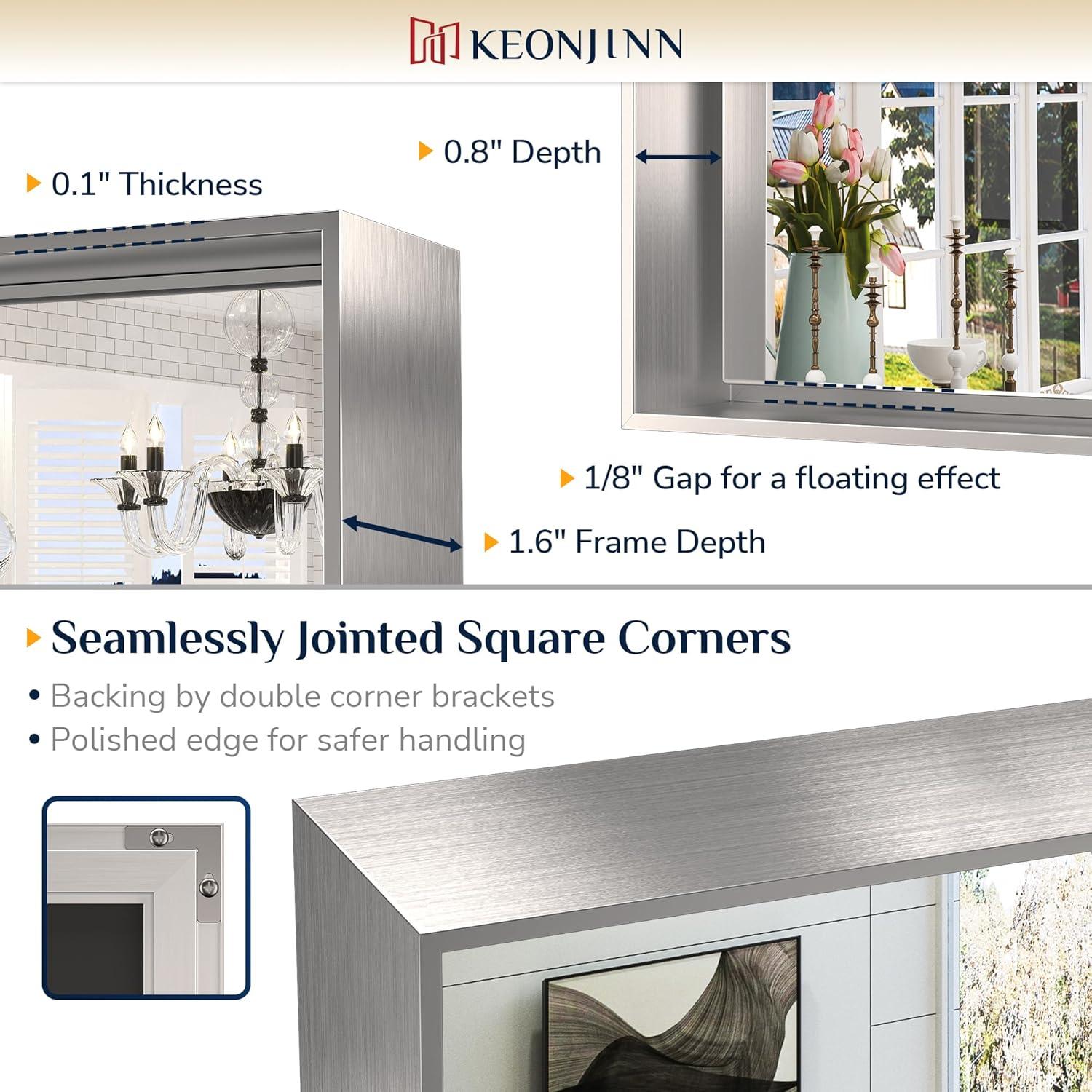 Keonjinn 24 x 32 in Brushed Nickel Bathroom Mirror for Wall, Silver Rectangular Metal Framed Vanity Mirror for Bathroom Sink Square Corner Aluminum Alloy Modern Rectangle Mirror(Horizontal/Vertical)