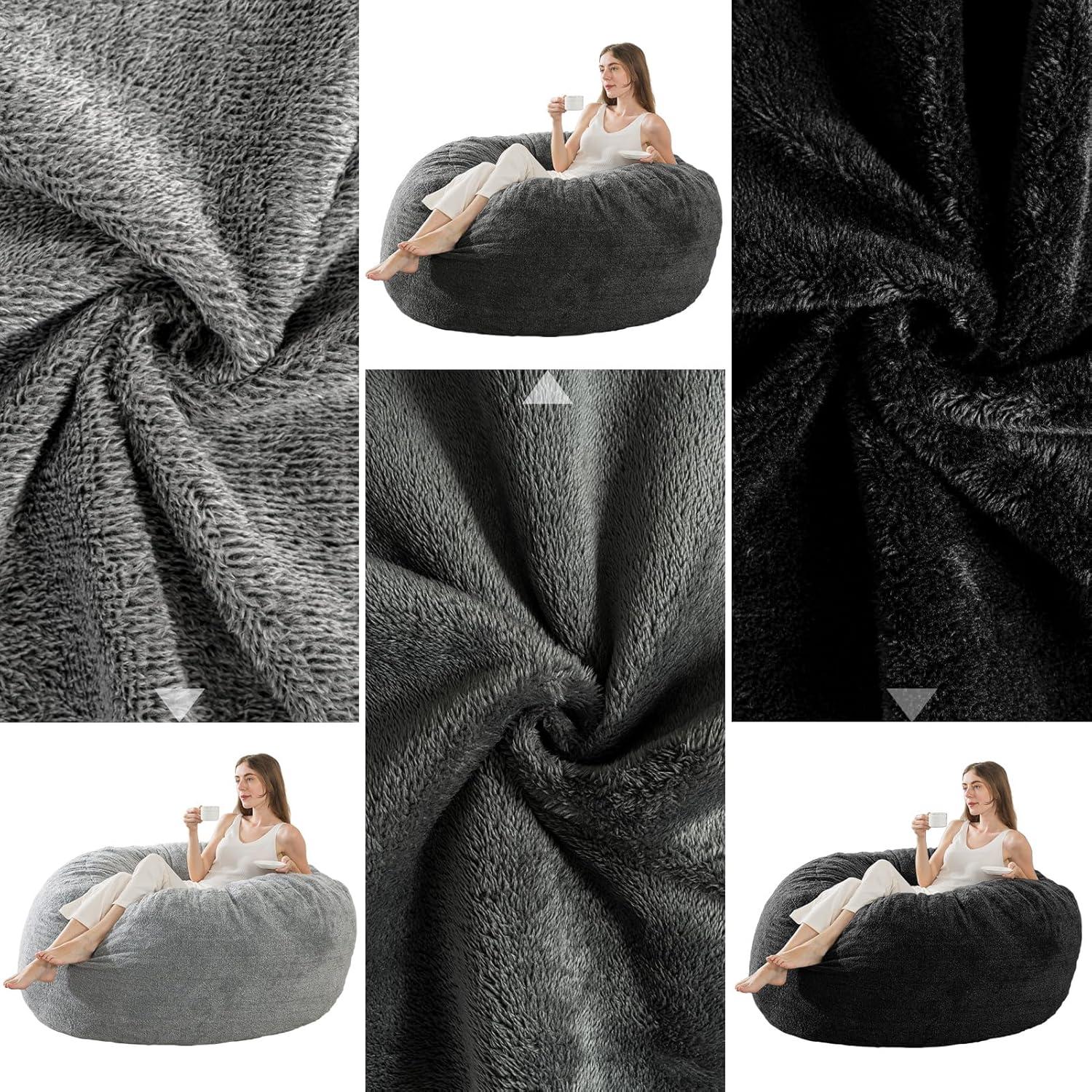 Dark Gray Sherpa Memory Foam Bean Bag Chair, 3-Foot