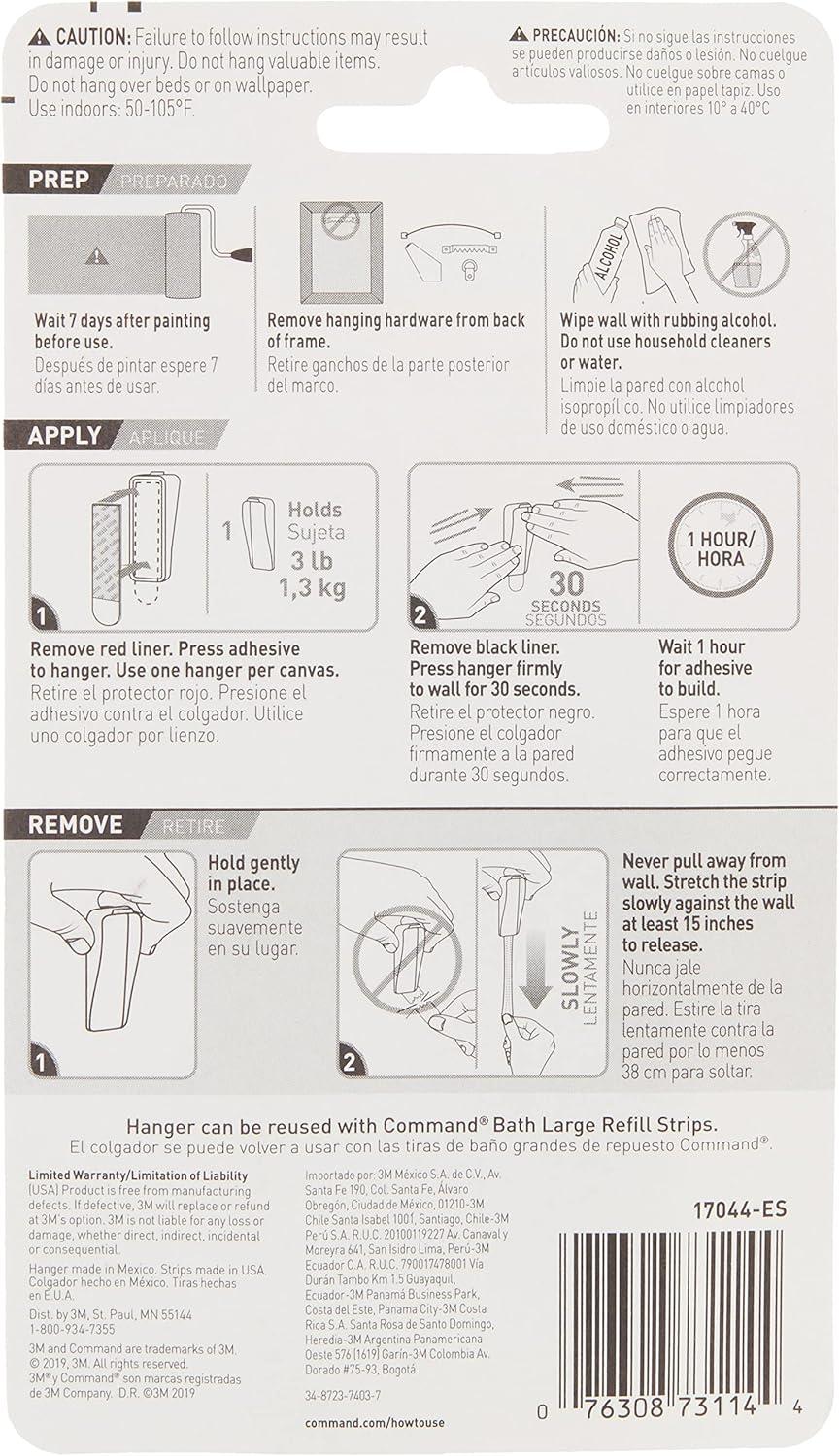 Command Canvas Hanger, Large, White, 1 Canvas Wall Hanger, 2 Strips/Pack