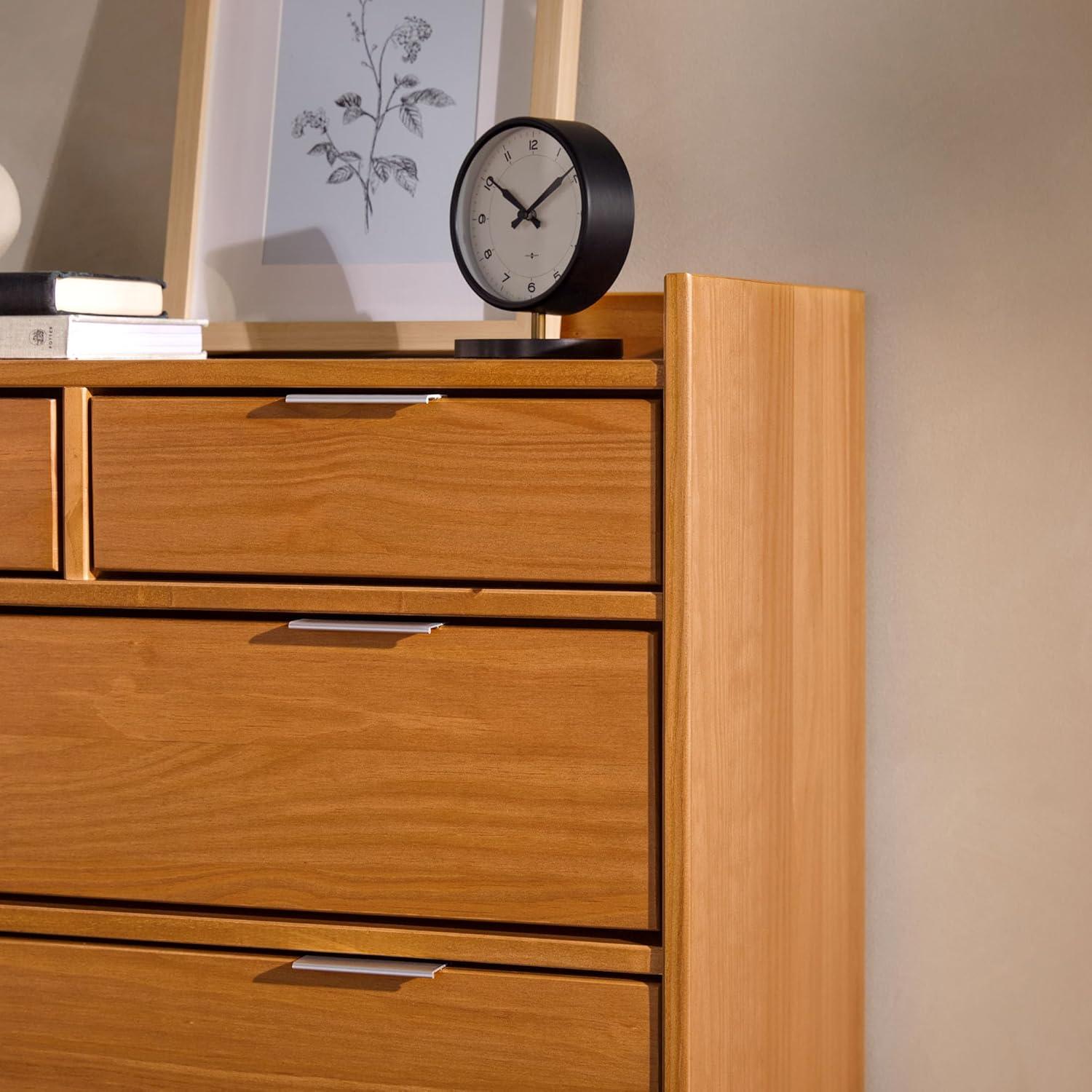 Caramel Solid Wood Mid-Century Modern 6-Drawer Tall Dresser