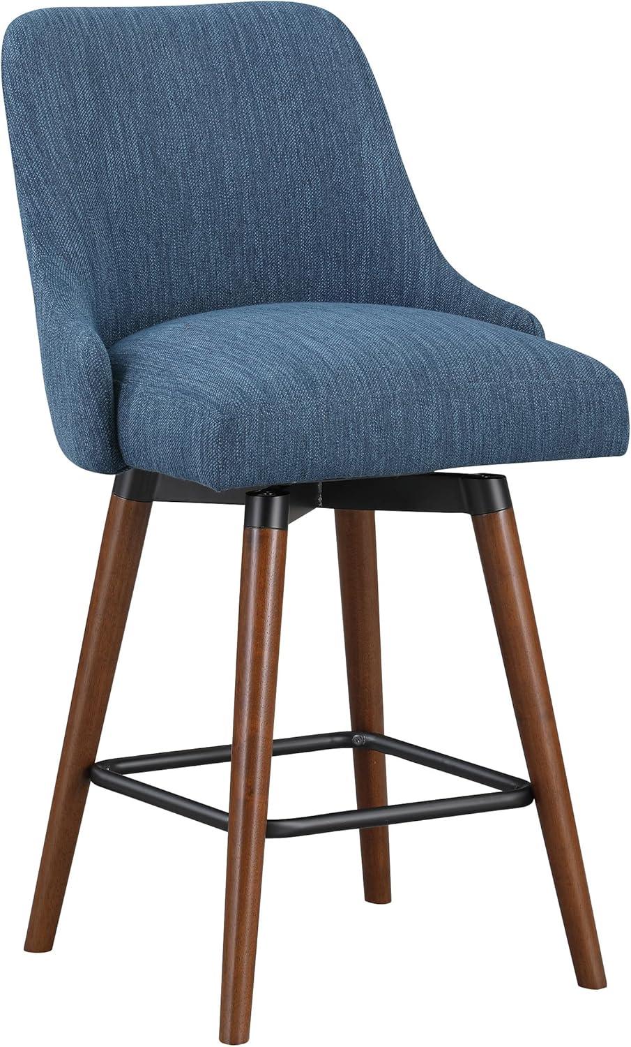 Bagford 26" Swivel Counter Stool with Medium Espresso Legs in Navy Fabric