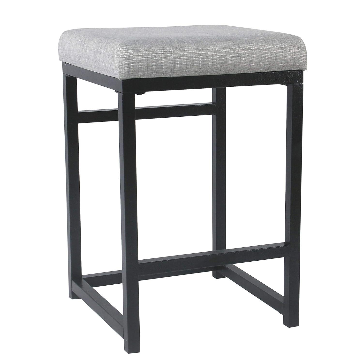 HomePop 24" Open Back Metal Counter Height Barstool Light Gray: Upholstered Square Seat, No Assembly Required