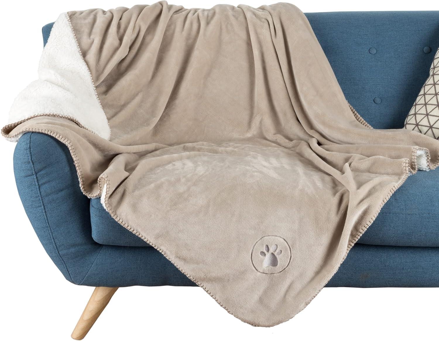 Waterproof Blanket for Dogs and Cats - Reversible 50x60 Throw for Couch, Bed, or Car Protection Against Spills, Stains, and Pet Fur by PETMAKER (Tan)