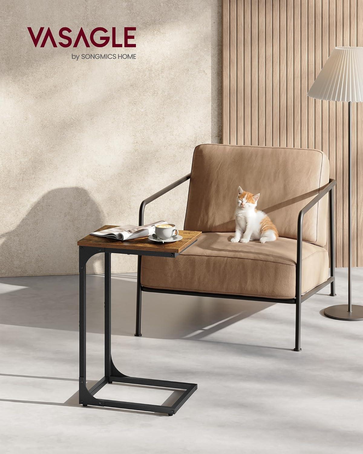 VASAGLE C-Shaped End Table, Small Side Table for Couch, Sofa Table with Metal Frame for Living Room, Bedroom, Bedside, Rustic Brown and Black ULET350B01