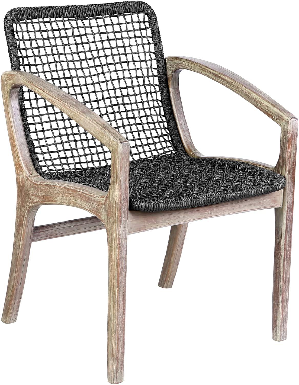 Brighton Outdoor Patio Dining Chair in Light Eucalyptus Wood and Charcoal Rope