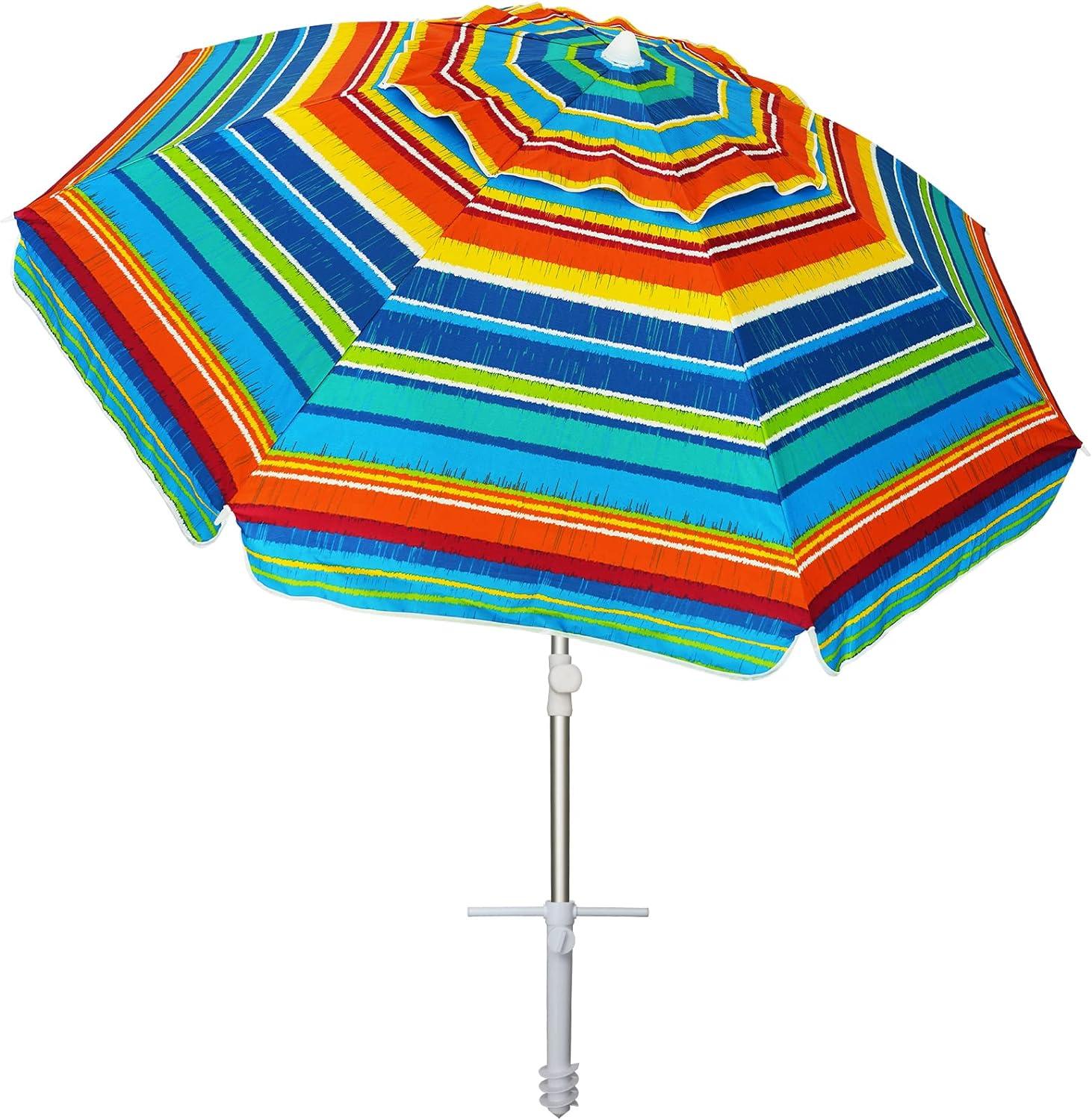 6.5ft Multicolor Striped Beach Umbrella with Aluminum Pole