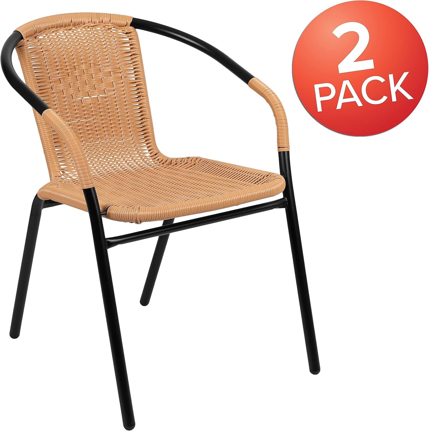 Flash Furniture Lila 2 Pack Rattan Indoor-Outdoor Restaurant Stack Chair