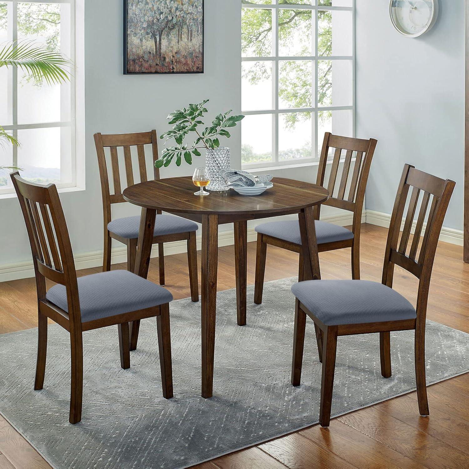 Smiry Dining Chair Seat Covers Stretch Jacquard Chair Slipcover with Ties (Set of 6, Beige)