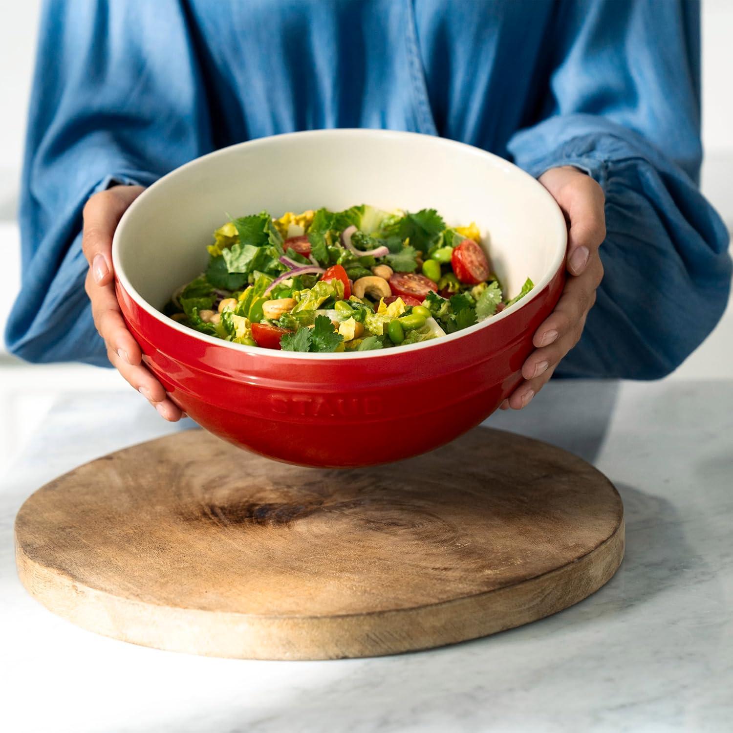 Cherry Red Ceramic 2-Piece Nested Mixing Bowl Set