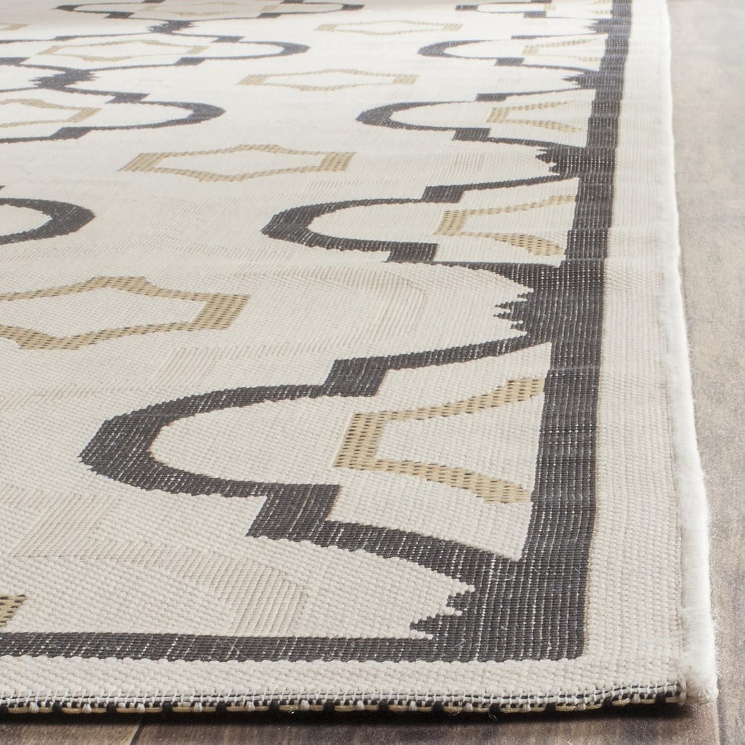 SAFAVIEH Courtyard Nina Geometric Trellis Indoor/Outdoor Area Rug, Beige Black/Yellow, 9' x 12'