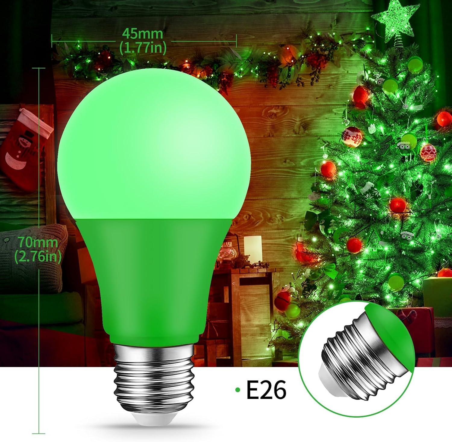 EDISHINE Green LED Light Bulbs for Holiday Party Decoration, A19 9W LED Bulbs 60W Equivalent E26 Base 4 Pack, ETL Listed