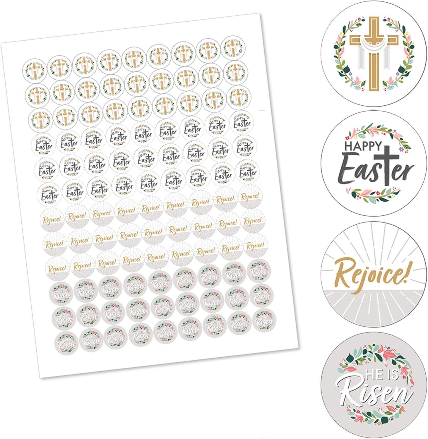 Big Dot of Happiness Religious Easter - Christian Holiday Party Round Candy Sticker Favors - Labels Fits Chocolate Candy (1 sheet of 108)