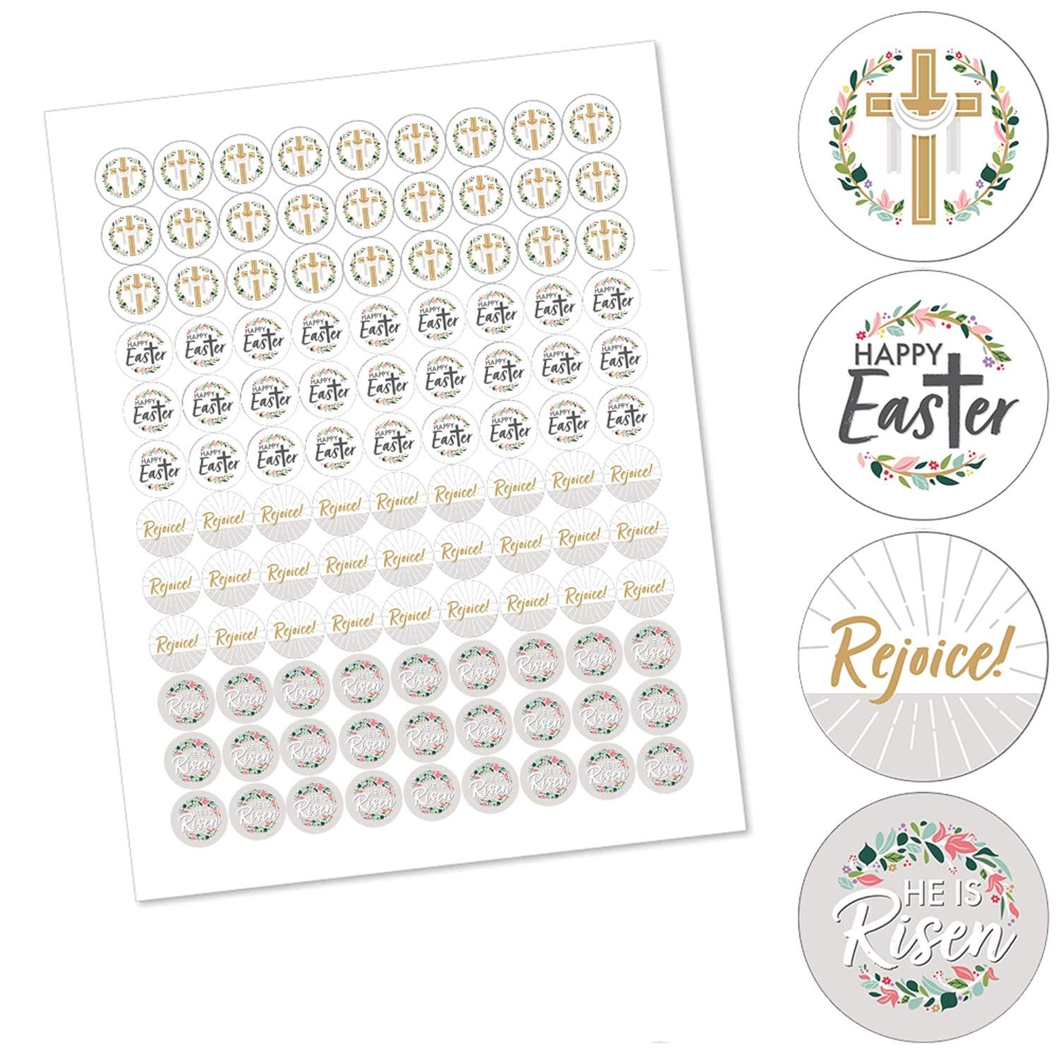 Big Dot of Happiness Religious Easter - Christian Holiday Party Round Candy Sticker Favors - Labels Fits Chocolate Candy (1 sheet of 108)