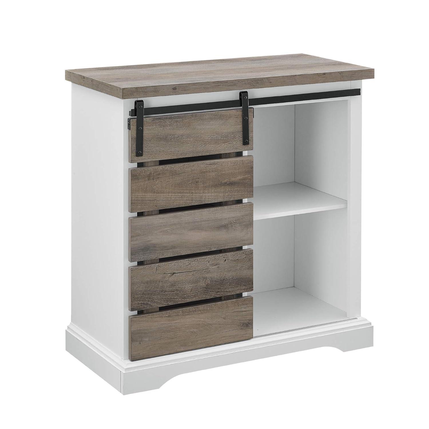 32" Rustic Wood Farmhouse TV Stand - Solid White and Gray Wash