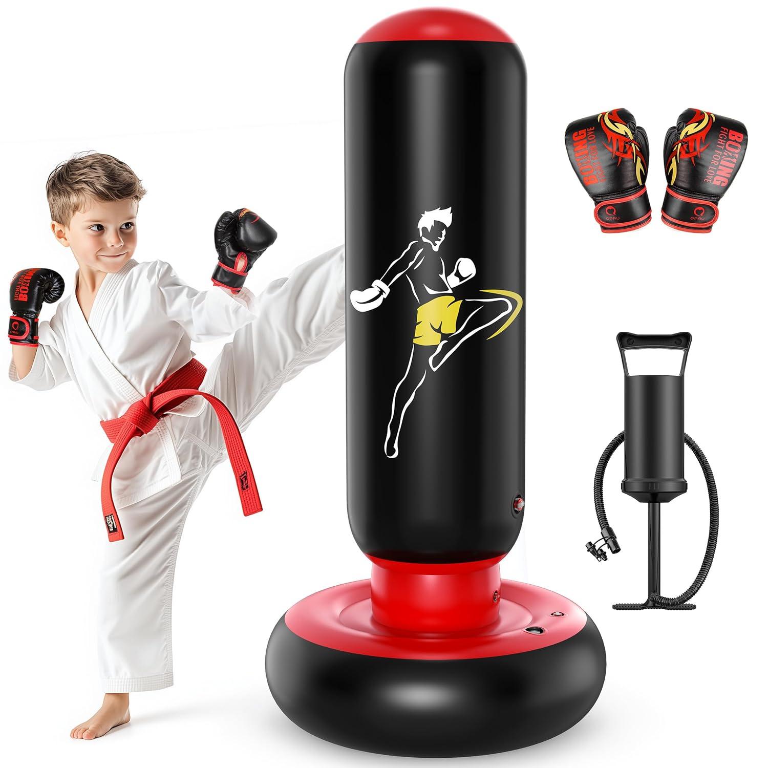QPAU Larger Punching Bag for Kids, 66" Inflatable Boxing Bag, Gifts for Boys & Girls Age 6-12 for Practicing Karate, Taekwondo, MMA and to Relieve Pent Up Energy in Kids and Adults (Blue)