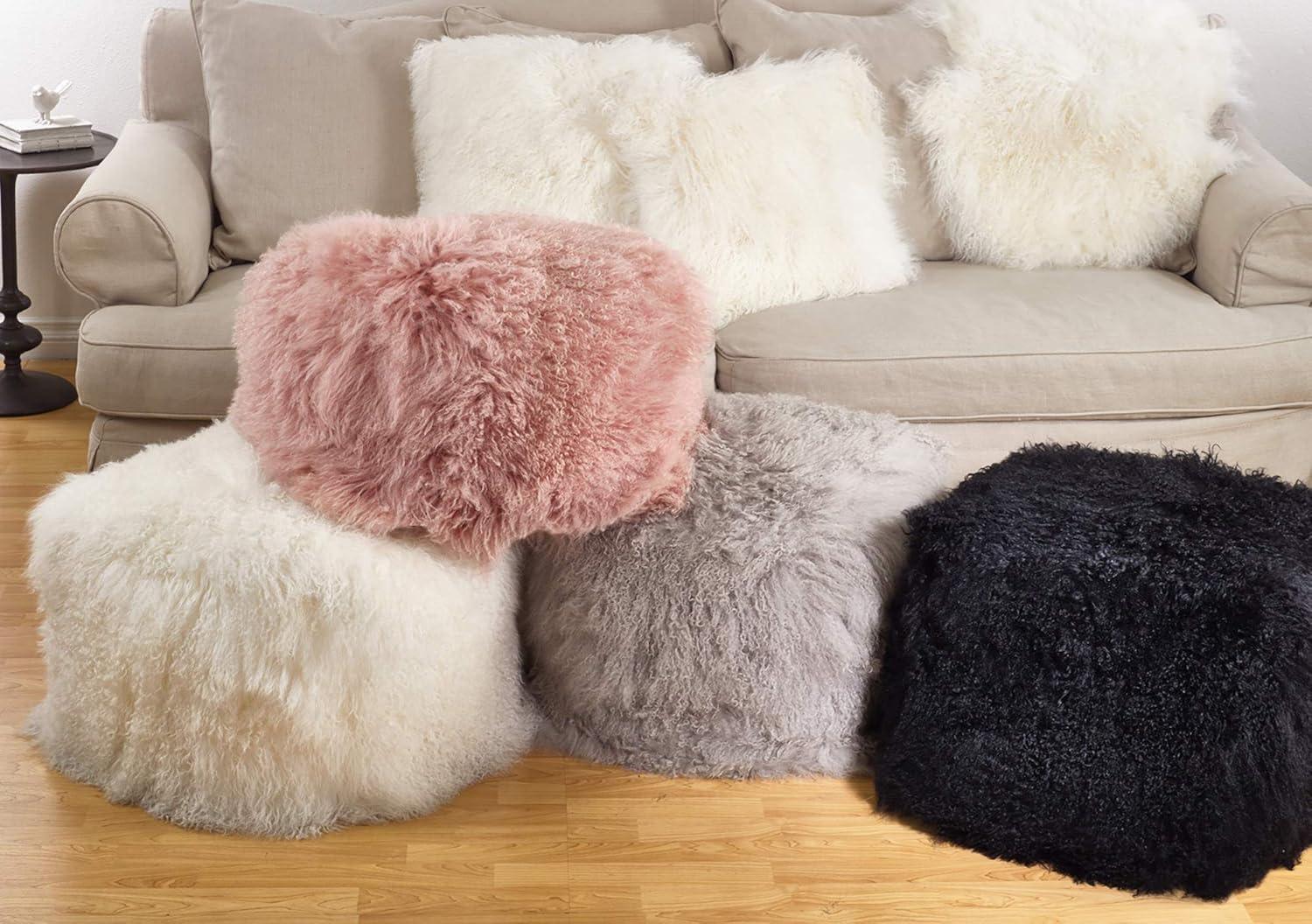 Fog Grey Mongolian Wool Lamb Fur Pouf Ottoman 26"x19"x16"