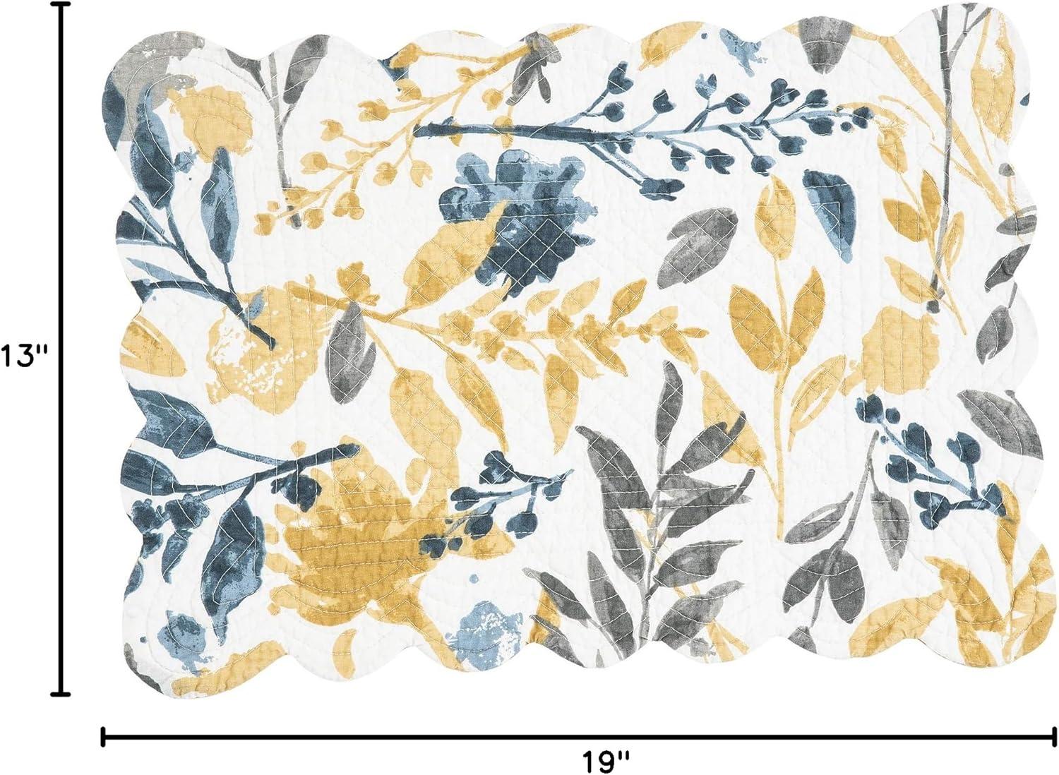 Natural Cotton Quilted Floral Rectangular Placemats in Yellow and Blue