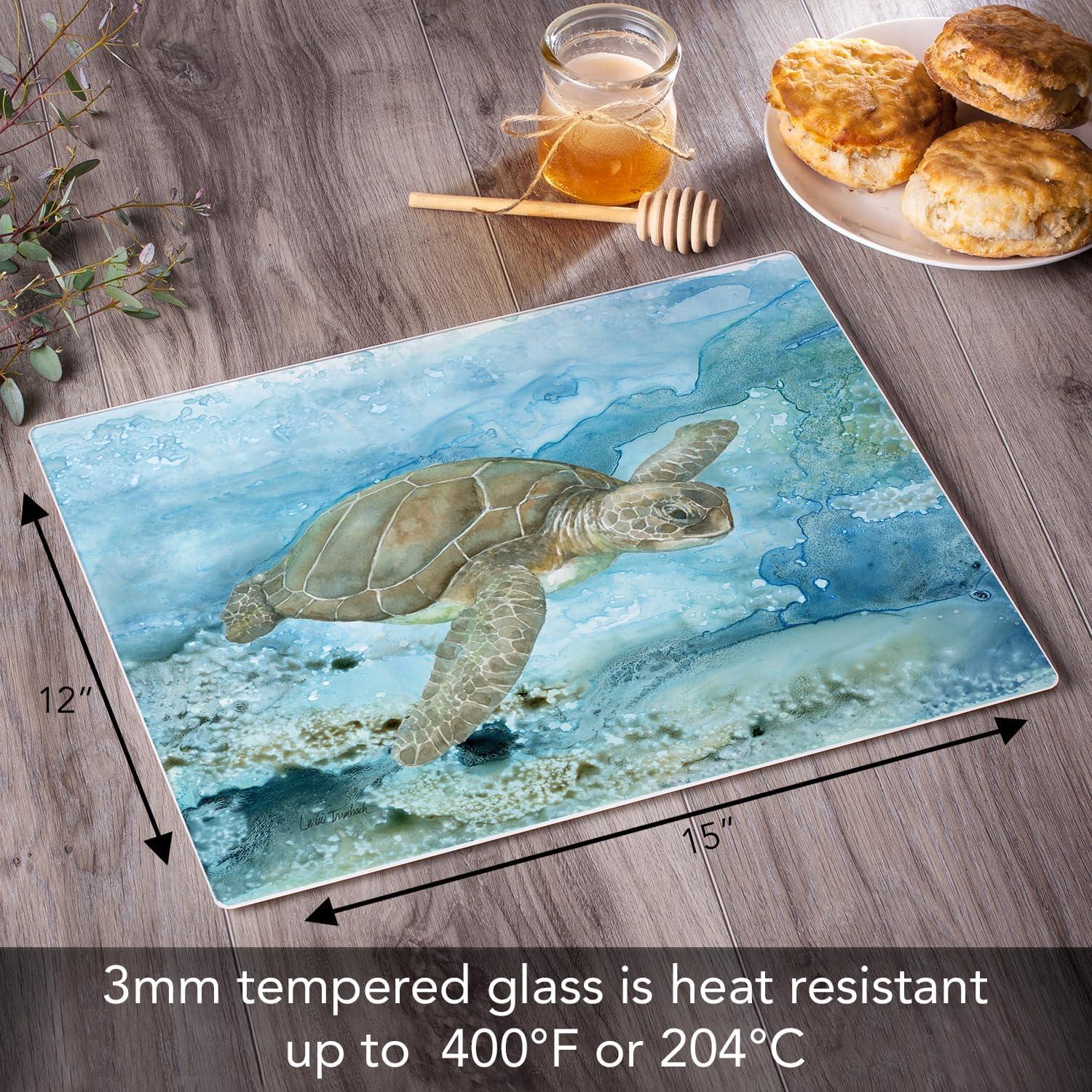 CounterArt Under Sea Life 3mm Glass Cutting Board 15” x 12”