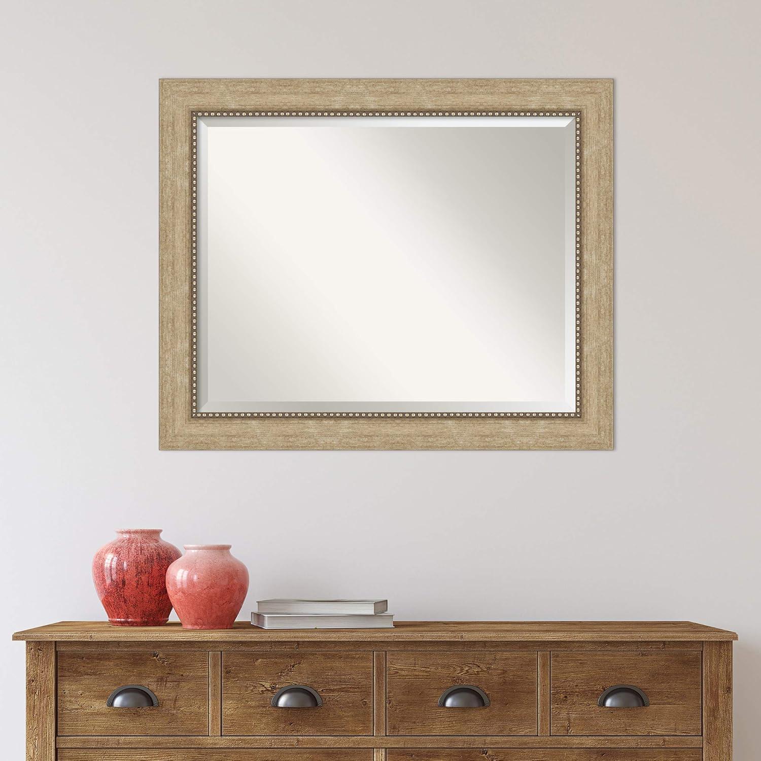 Rectangular Gold Beaded Gray Wood Wall Mirror