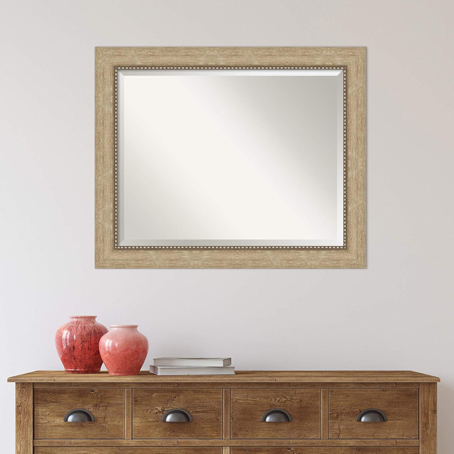 Amanti Art Beveled Bathroom Wall Mirror - Astor Frame Astor Champagne Outer Size: 33 x 27 in Gold
