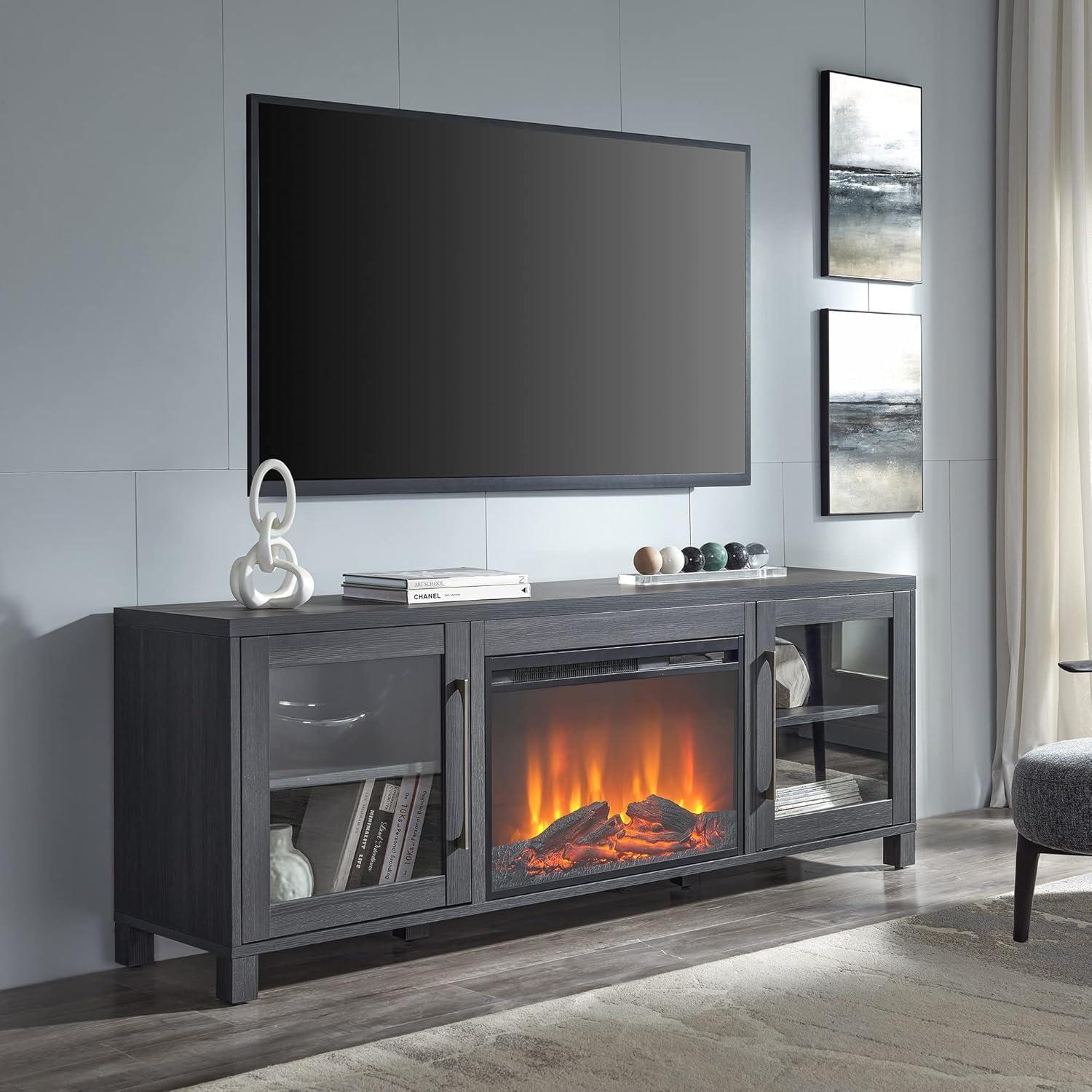 Evelyn&Zoe Quincy Rectangular TV Stand with 26" Log Fireplace for TV's up to 75", White