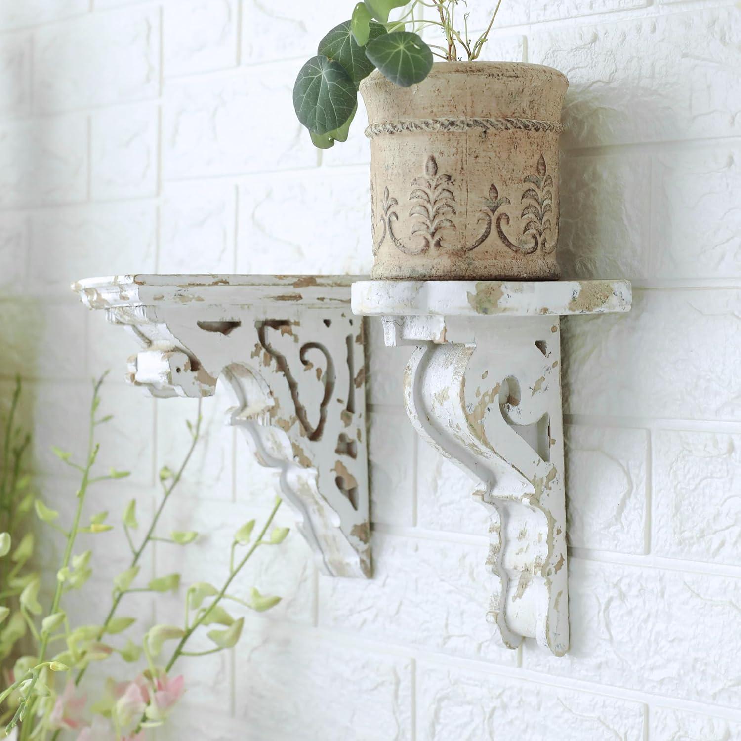 Ophelia & Co. Vintage Shabby Wood Corbels Brackets for Shelf Farmhouse Wall Decor (Set of 2)