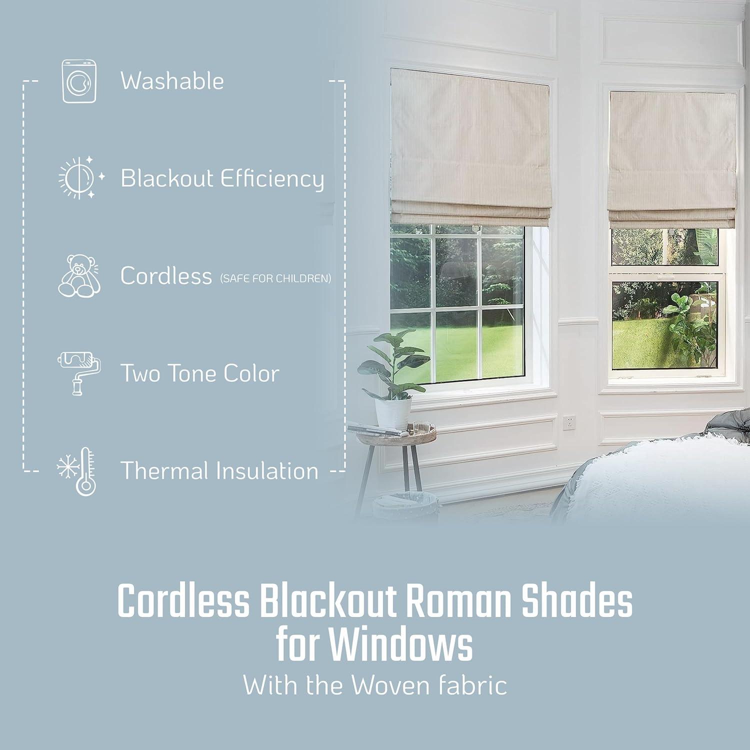 Everyday Celebration Roman Shades for Windows, Room Darkening Shades, Cordless Pull Down Window Shades, Shades for Indoor Windows, Woven Fabric Blinds & Shades, (Vanilla) 33" W X 64" H