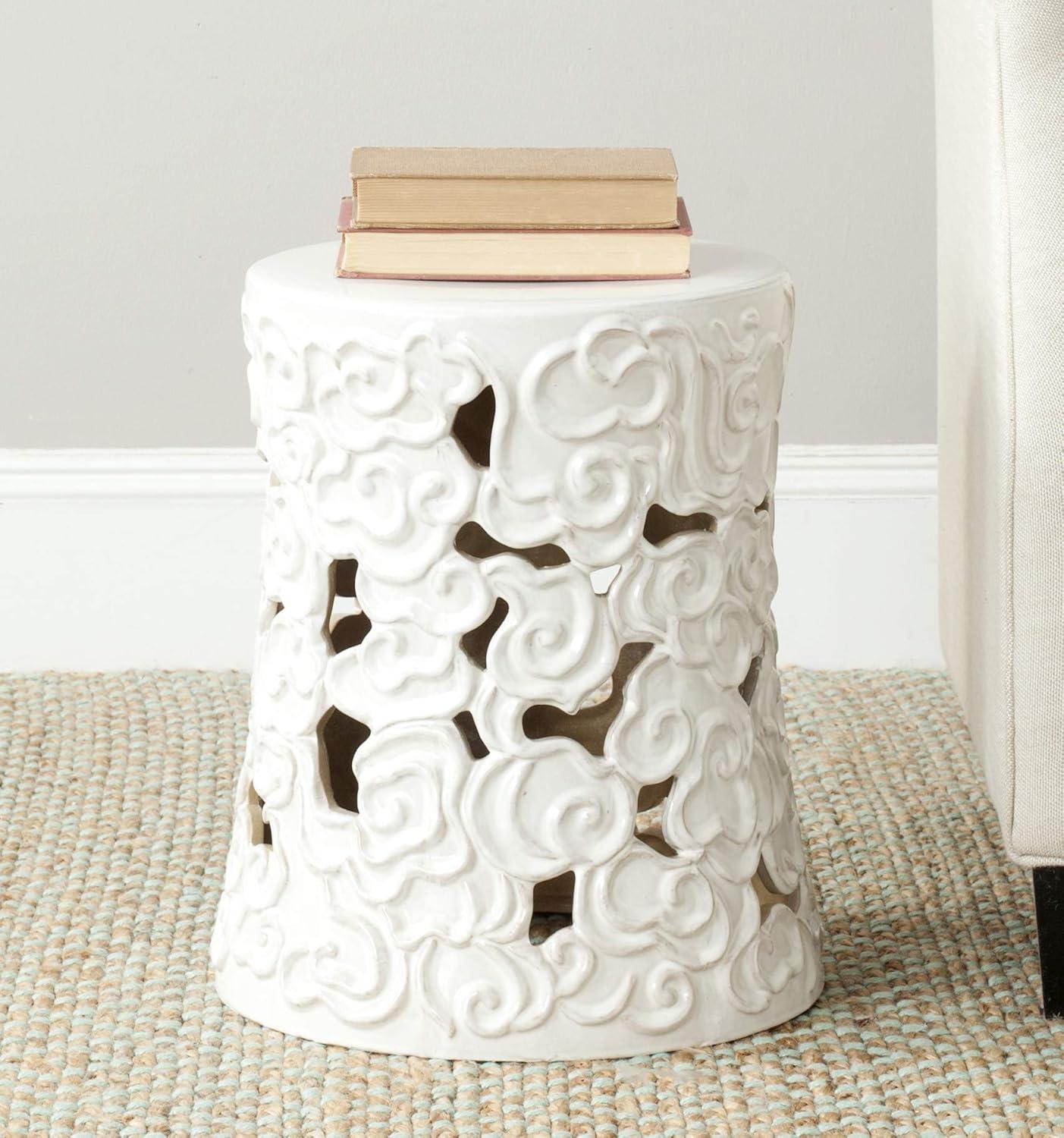 White Ceramic Cloud Design Garden Stool