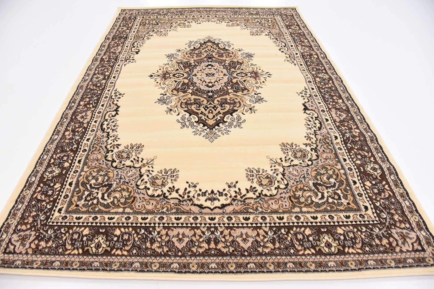 Elegant Ivory Medallion 6' x 9' Easy-Care Synthetic Area Rug