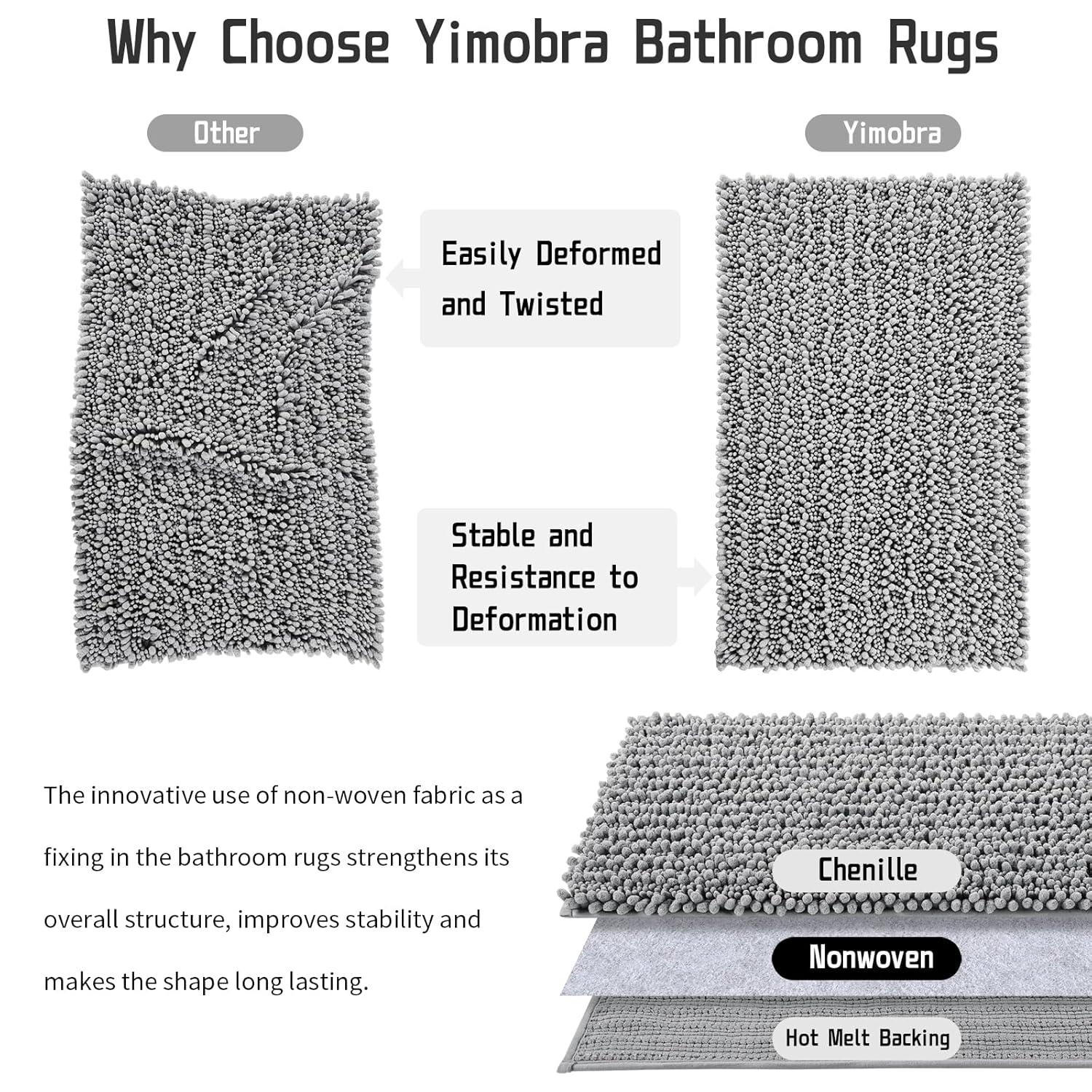 CHENHAINAN Bathroom Rug Mat, 24'' x 17'', Luxury Chenille Shaggy Bath Rugs, Extra Soft & Thick, Absorbent Water, Non-Slip, Machine Washable, Bath Mats for Bath Floor,Tub and Shower, Gray