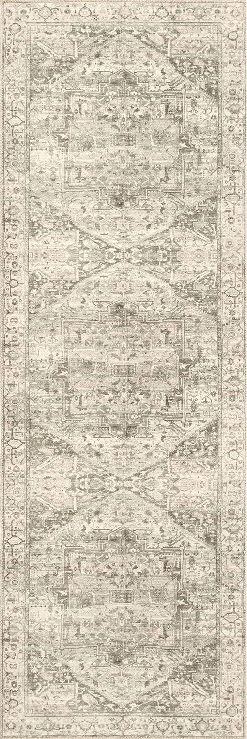 Nuloom 2x6 Machine Washable Rain Haven Vintage Medallion Indoor Area Rug, Grey Non-Slip Backing, Stain Resistant, BedroomLiving Room, Kitchen