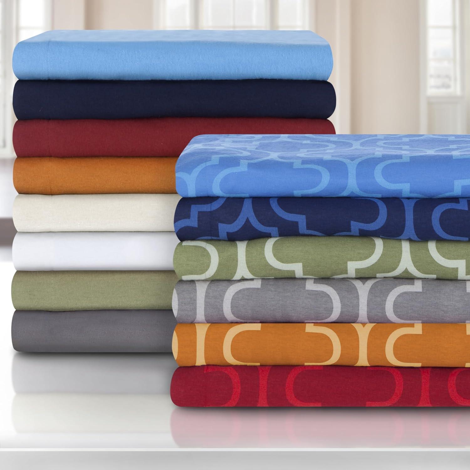 Superior Extra Soft Printed All Season 100% Brushed Cotton Flannel Trellis Bedding Reversible Duvet Cover Set - Light Blue Trellis, King/California King Size