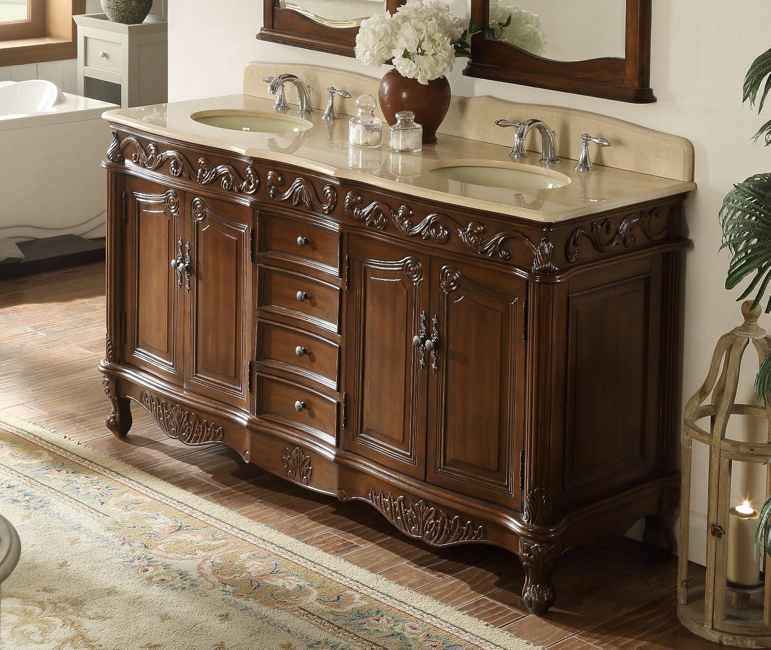 64 inch Beckham Double Sink Style Bathroom Vanity With Marble Top