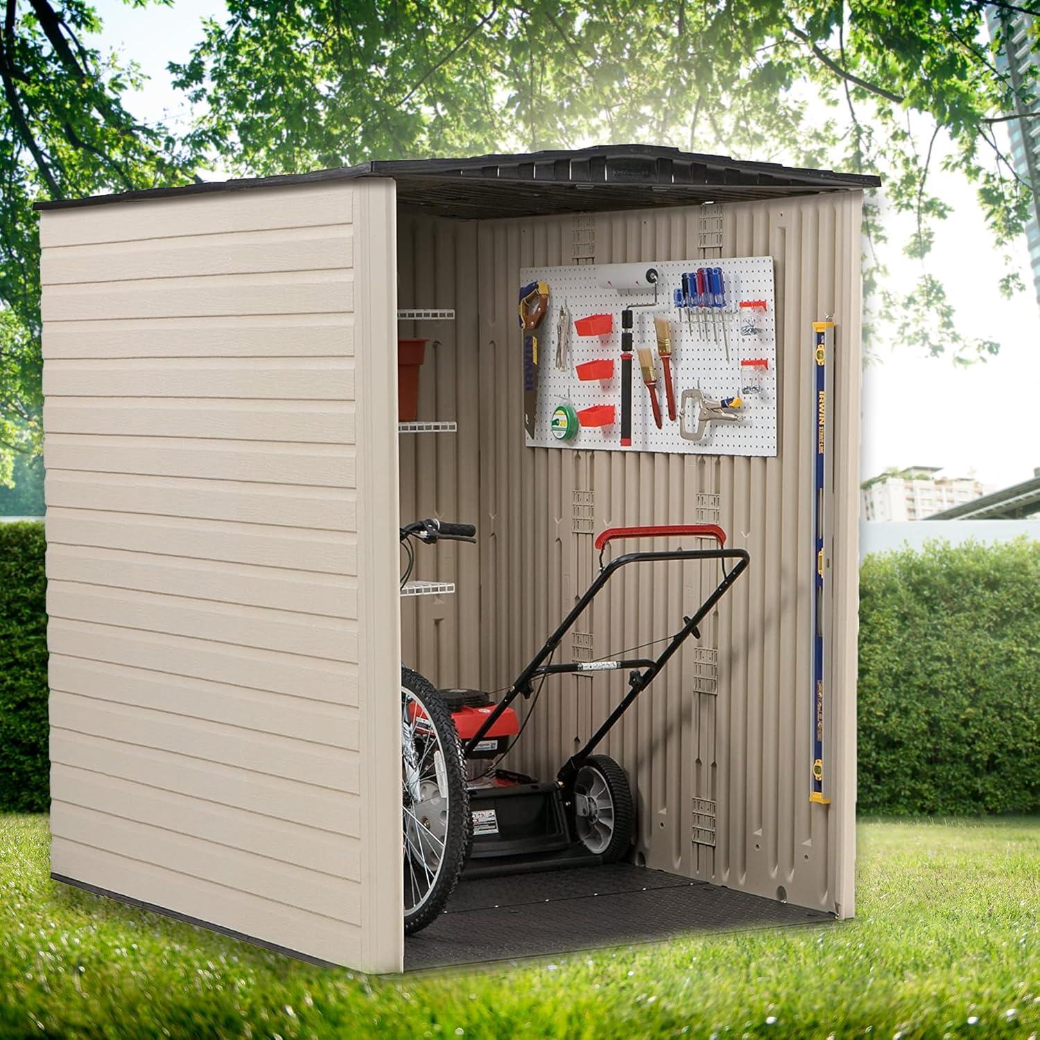 Rubbermaid Outdoor Large Vertical Storage Shed, Resin, 6 ft. 3 in. x 4 ft. 8 in.