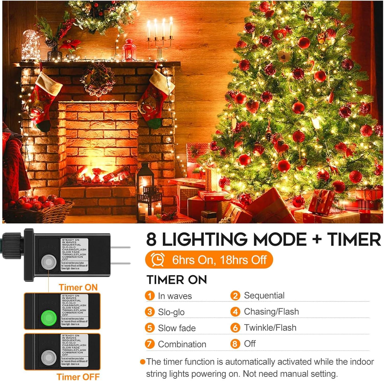 Morttic Christmas Decorative Mini Lights 200LED 66Ft Connectable Plug in Christmas Lights String Lights, Waterproof Fairy Lights 8 Lighting Modes for Bedroom Wedding Room Party Christmas Tree Decor