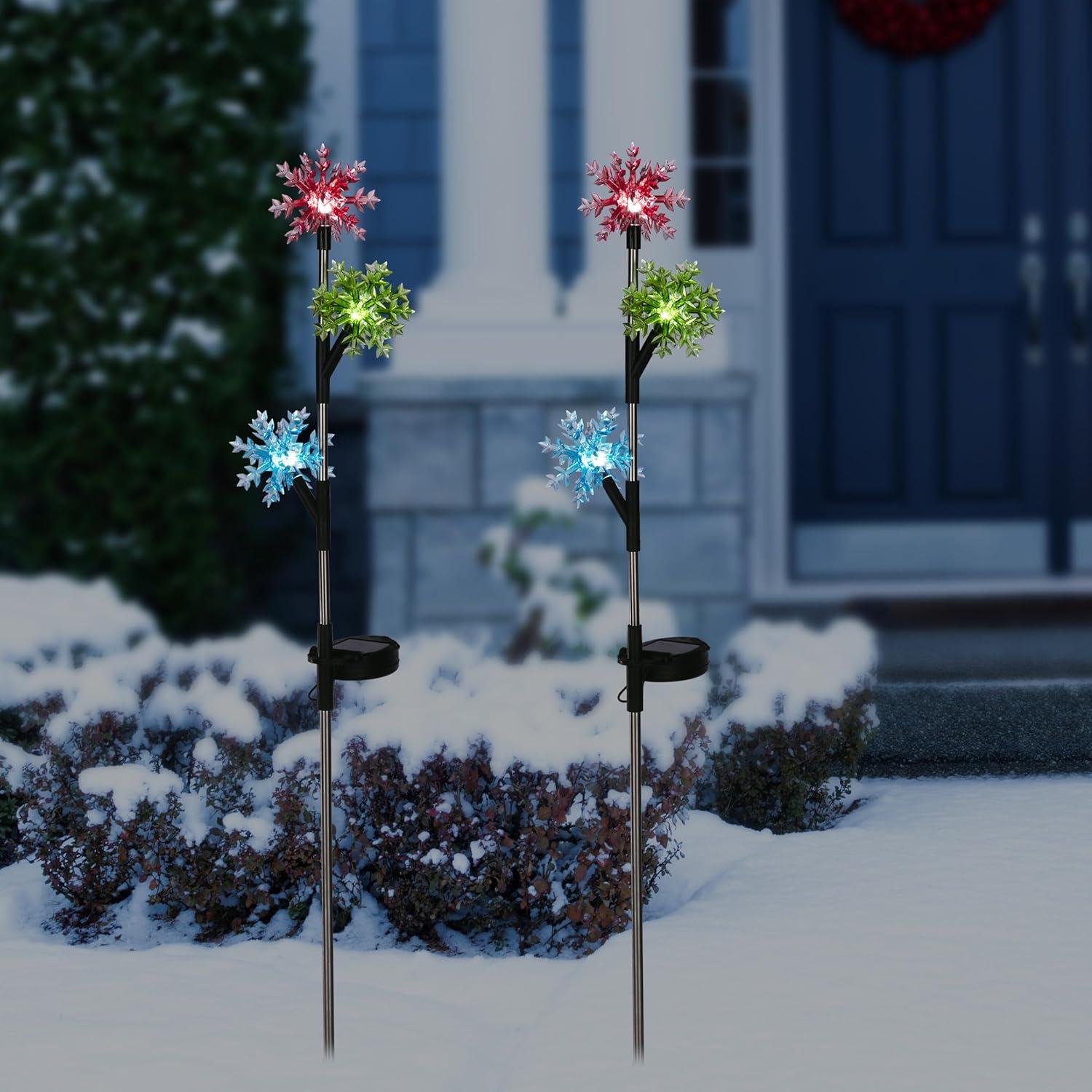 Alpine Corporation  Outdoor Garden Stakes LED Lights (Set of 2) Multi - Snowflake 32"