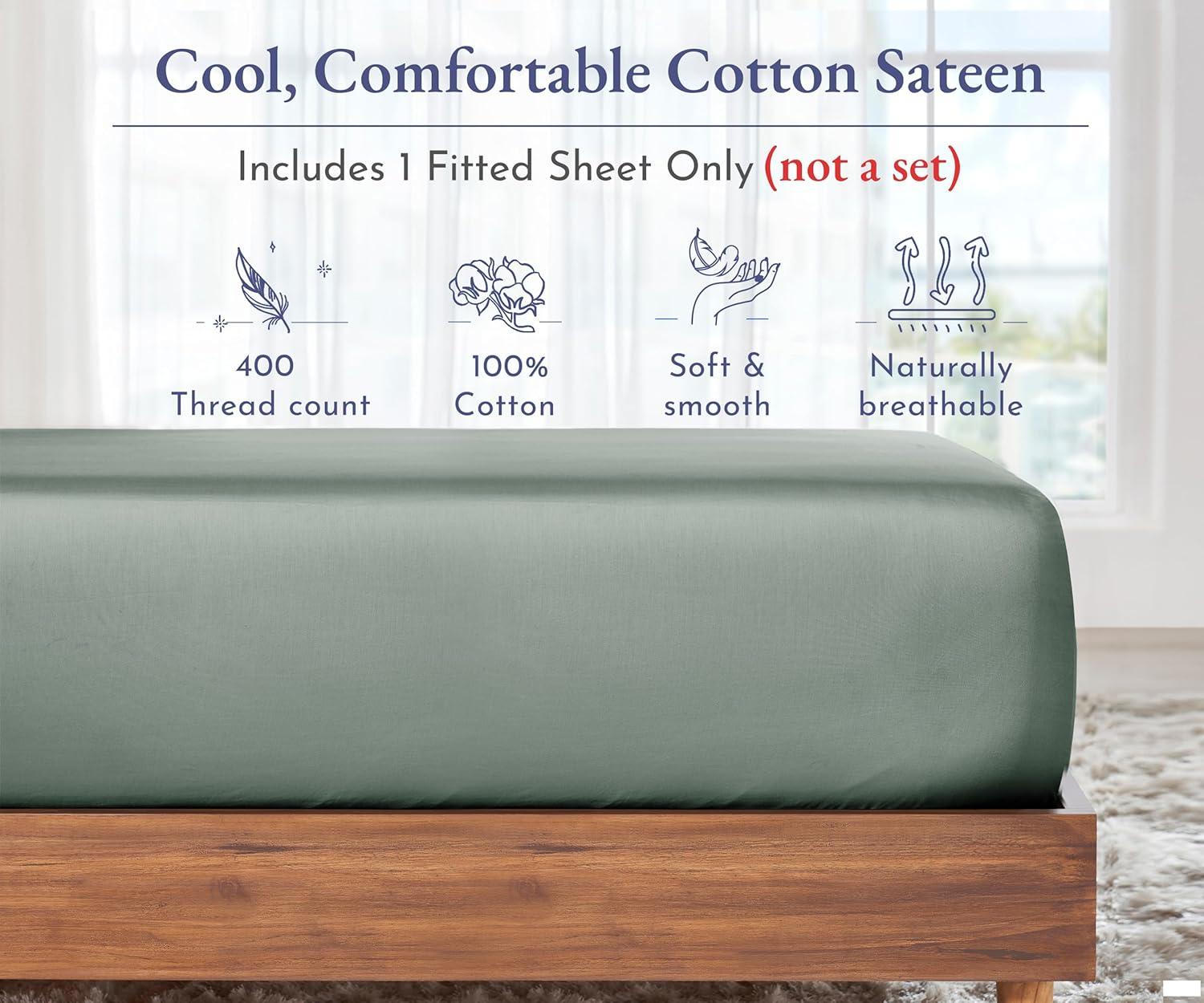 Fitted Sheet Only - 400 Thread Count 100% Cotton Sateen, Deep Pocket by California Design Den