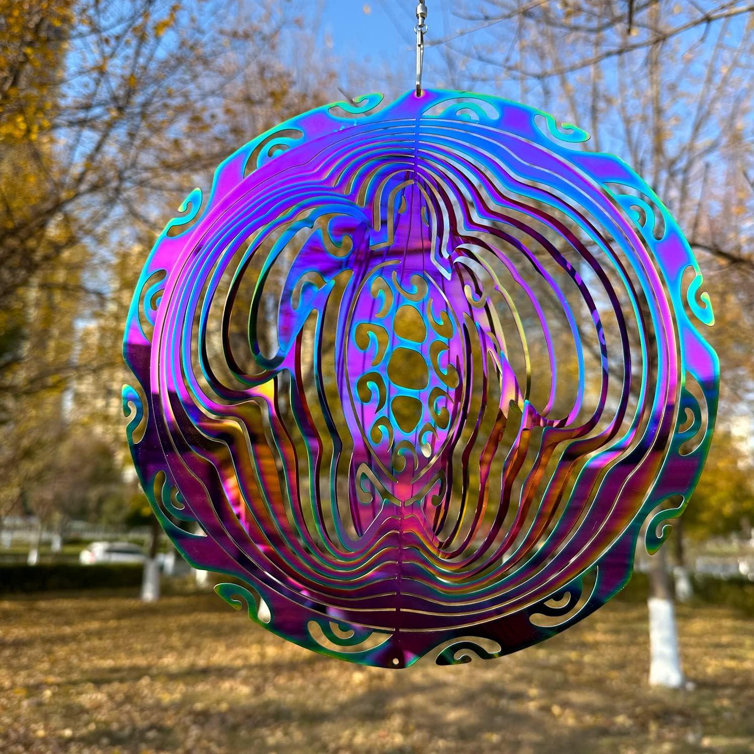 Wind Spinner Outdoor Metal 3D Wind Spinner Hanging Turtle Yard Garden Decor Gifts Stainless Steel Turtle Spinners with 360° Rotating Hook