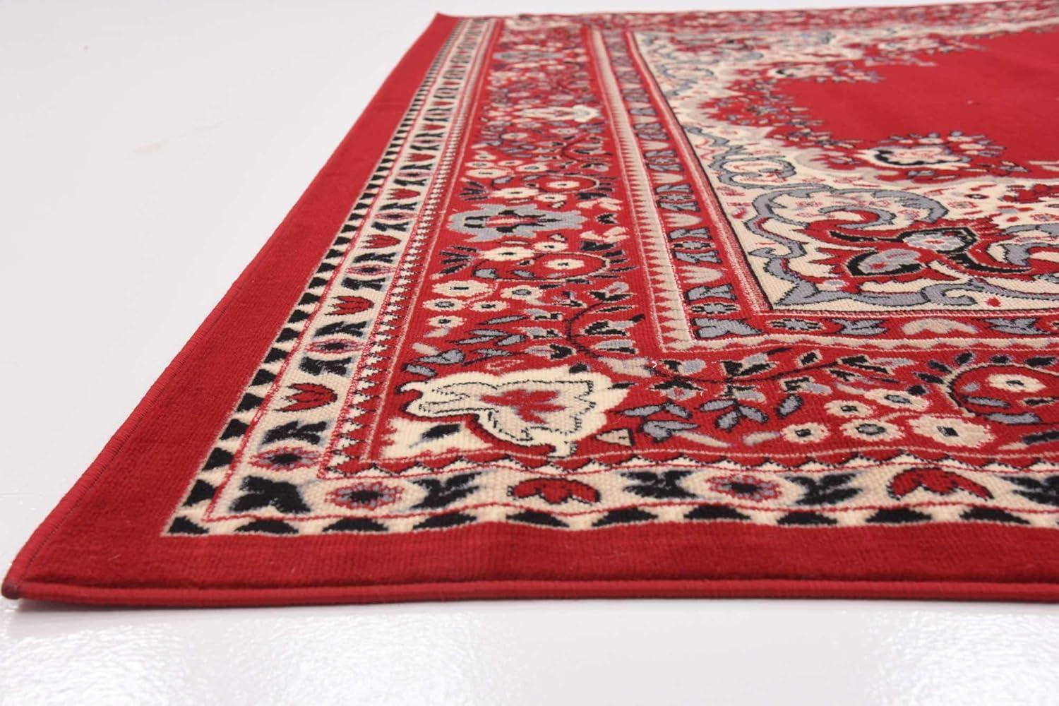 Elegant Medallion 9' x 12' Synthetic Area Rug in Red, Black, and Cream